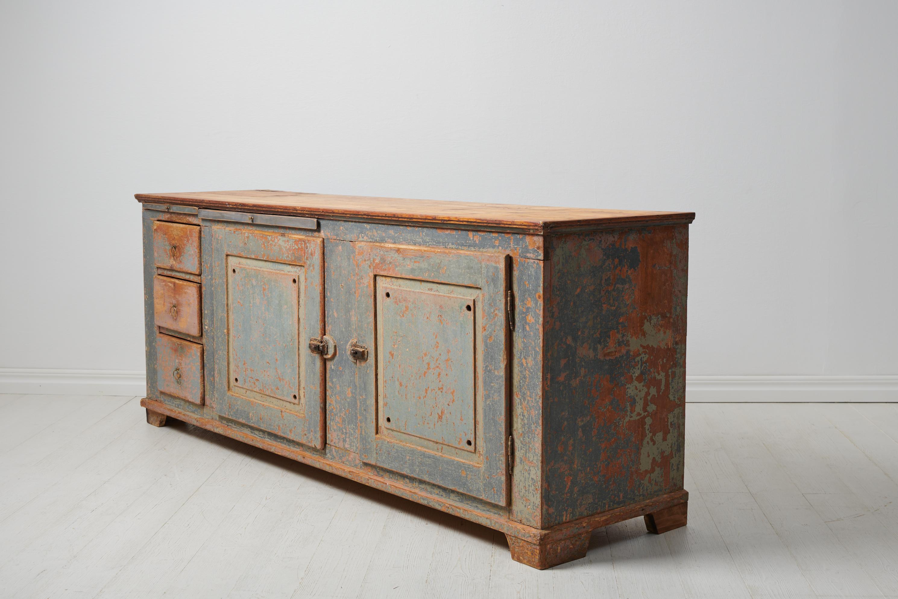 Pine Antique Low and Wide Genuine Swedish Country Sideboard