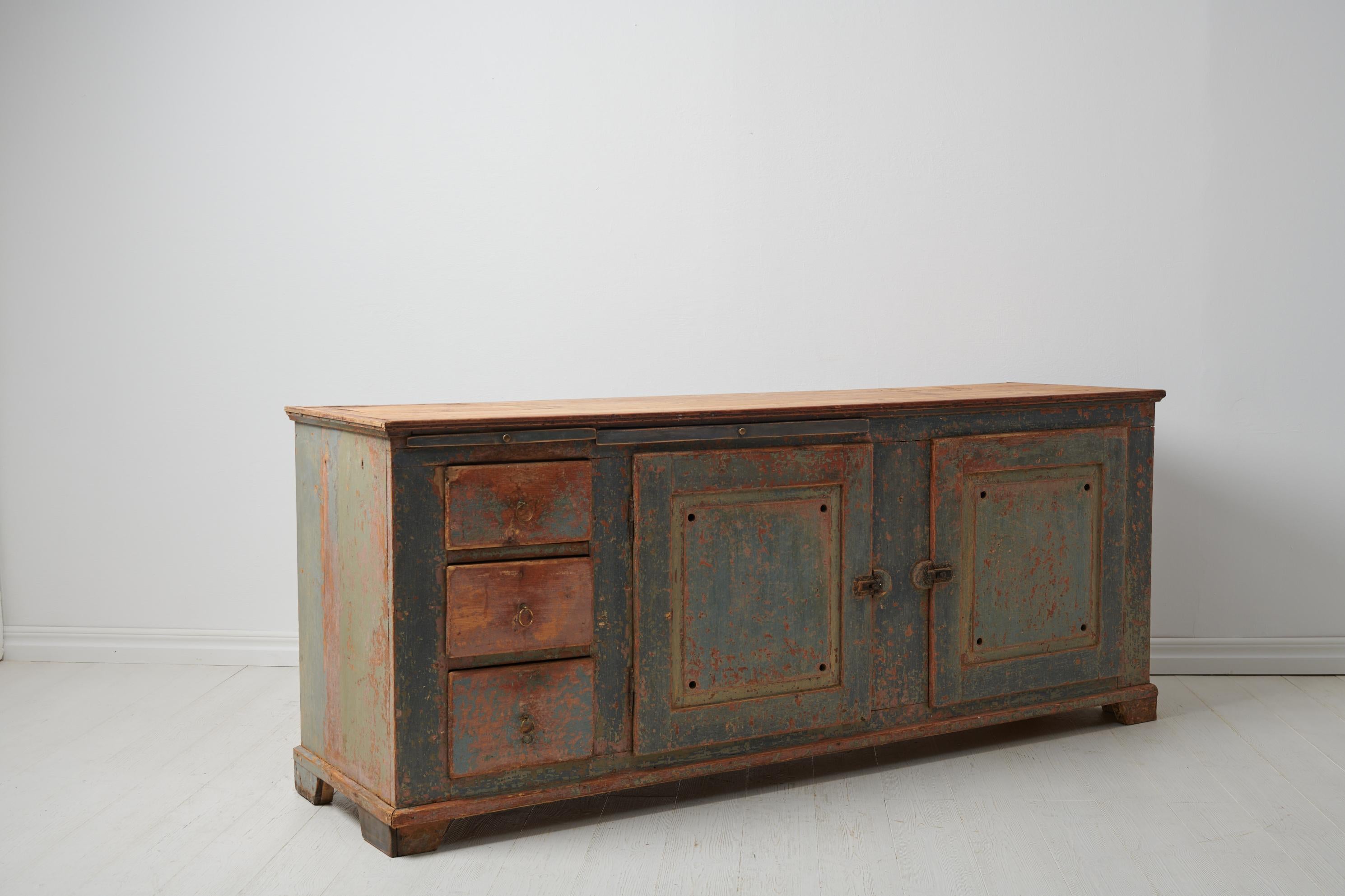 Antique Low and Wide Genuine Swedish Country Sideboard 1