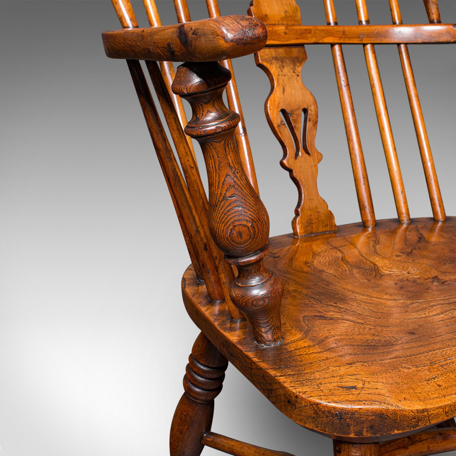 Antique Low Back Windsor Chair, English, Elm, Yew, Elbow, Armchair, Victorian 3