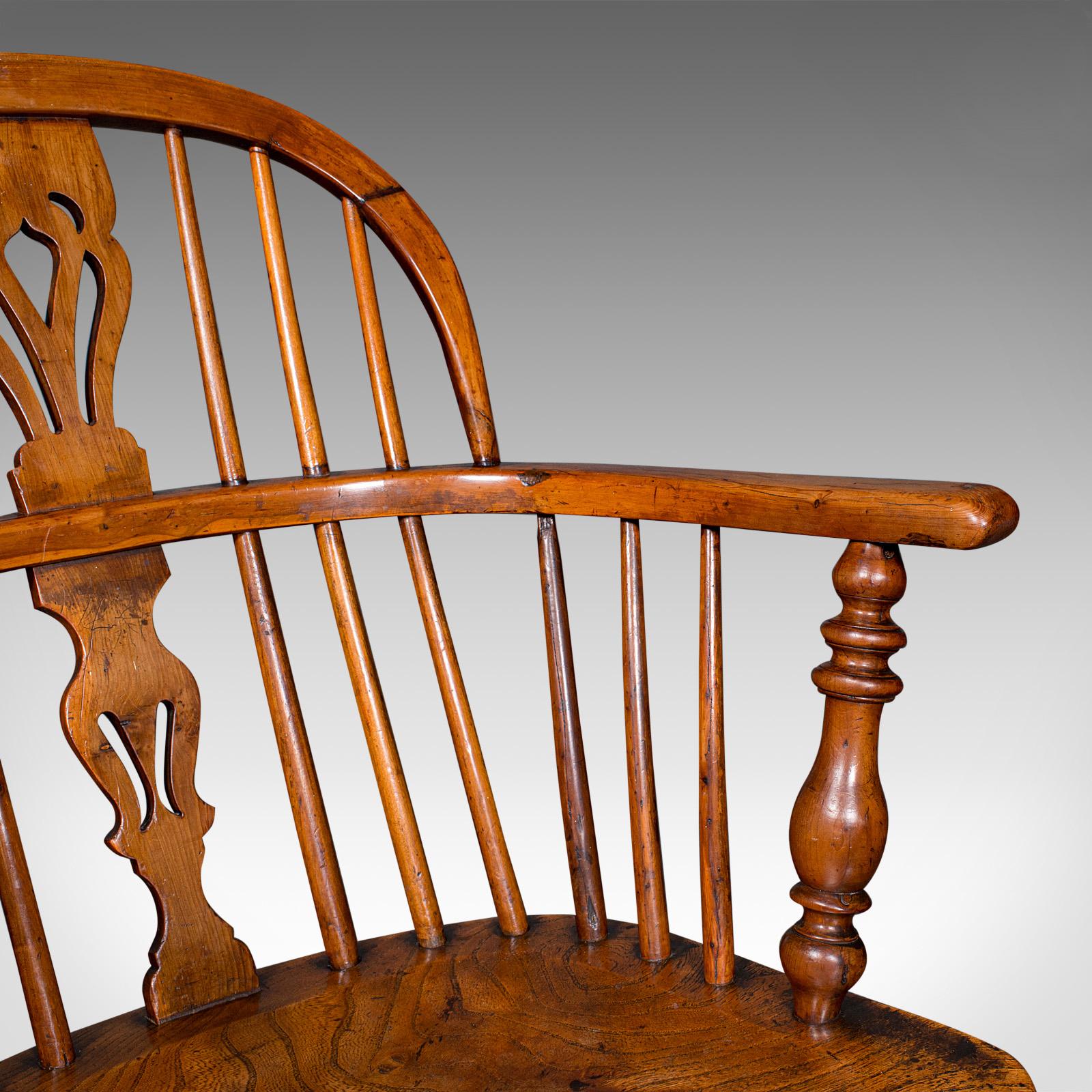Antique Low Back Windsor Chair, English, Elm, Yew, Elbow, Armchair, Victorian 4