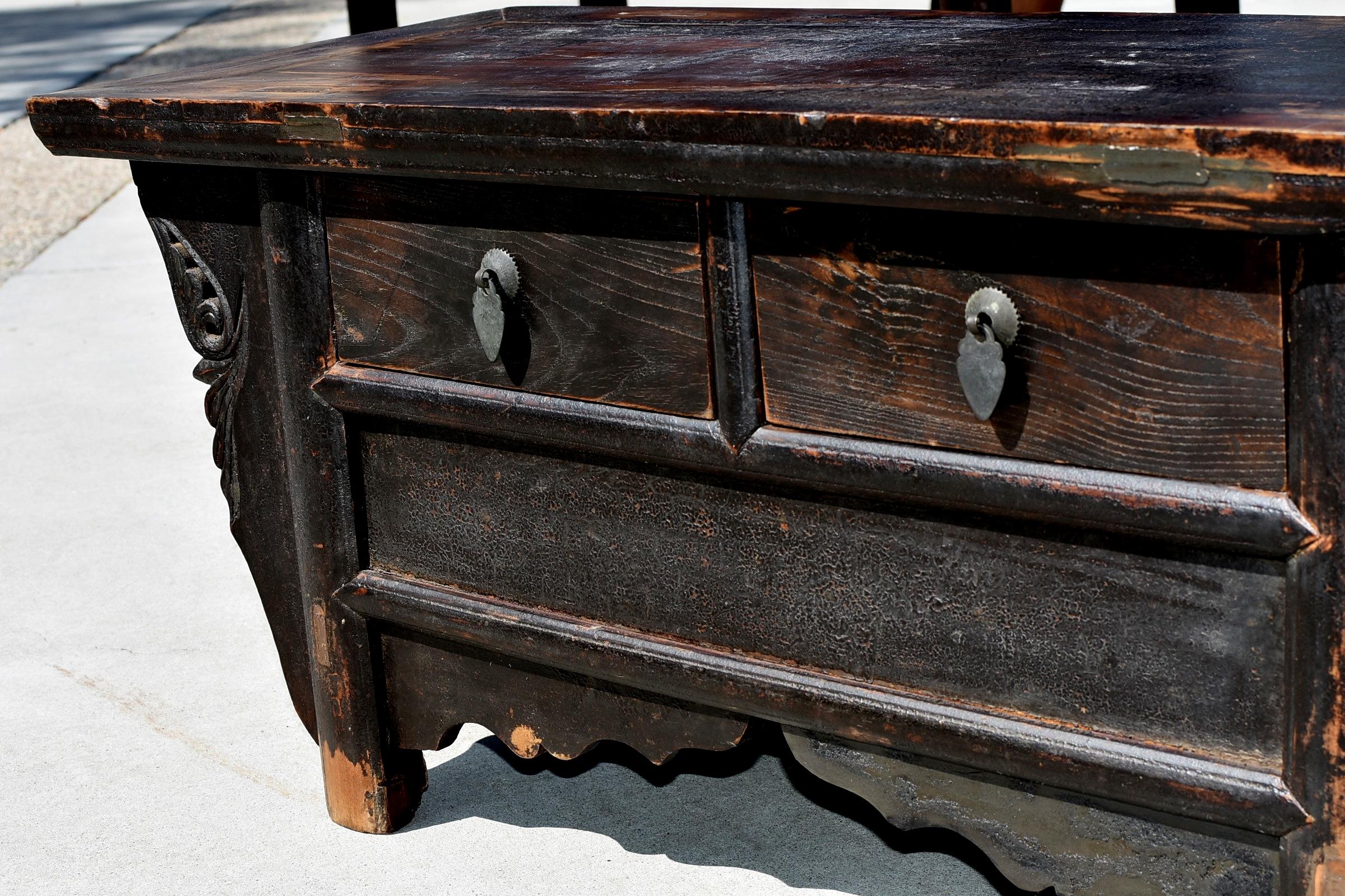 19th Century Low Meditation Table Chest with Secret Compartment, Chinese Antique