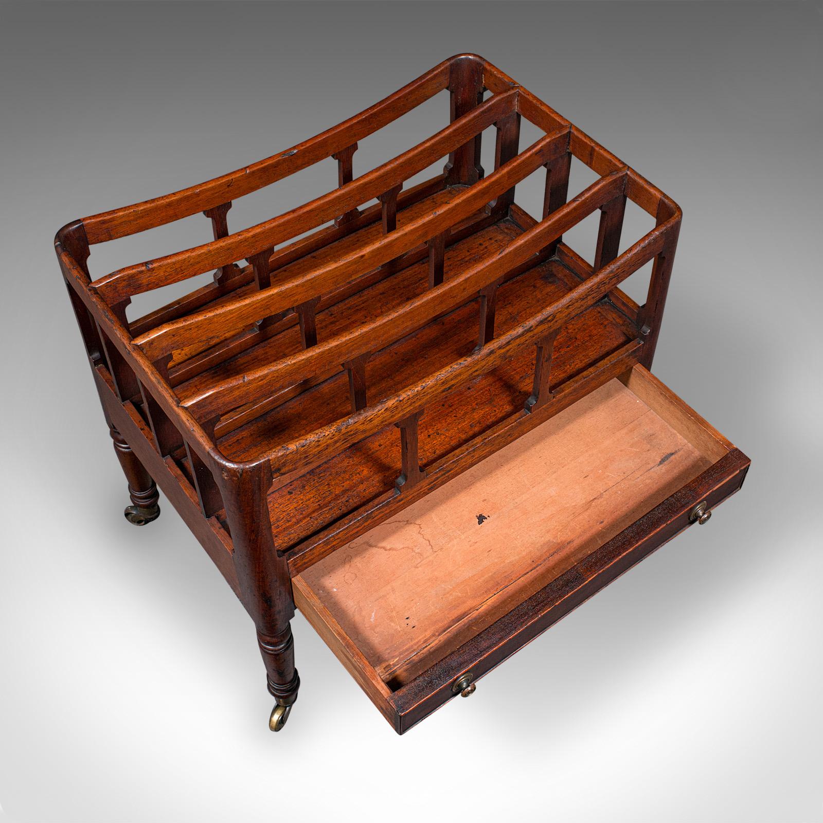 Wood Antique Low Profile Canterbury, English, Newspaper Rack, Magazine Stand, Regency For Sale