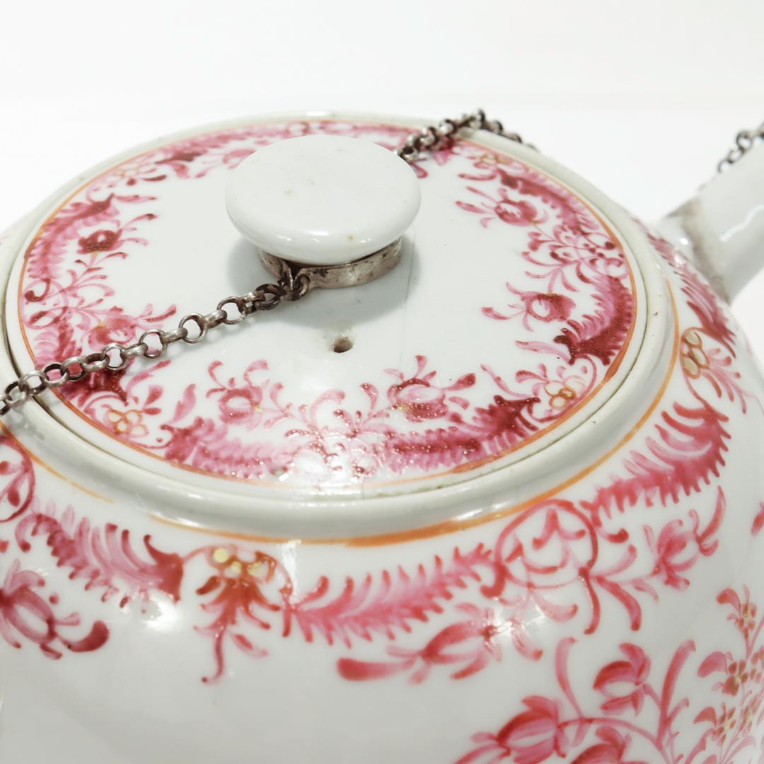 Antique Lowestoft Chinese Export Famille Rose Porcelain Make-Do Teapot For Sale 6