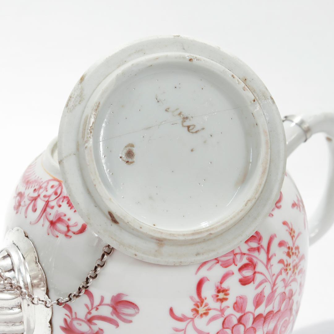 Antique Lowestoft Chinese Export Famille Rose Porcelain Make-Do Teapot For Sale 6