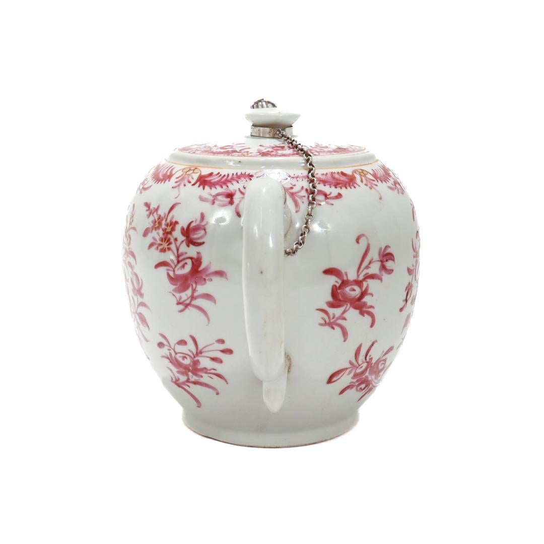 Antique Lowestoft Chinese Export Famille Rose Porcelain Make-Do Teapot In Fair Condition For Sale In Philadelphia, PA