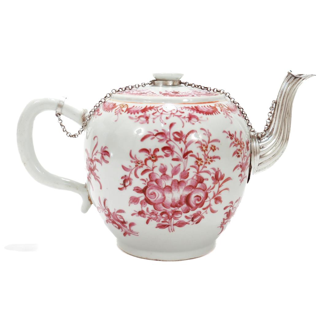 18th Century and Earlier Antique Lowestoft Chinese Export Famille Rose Porcelain Make-Do Teapot For Sale