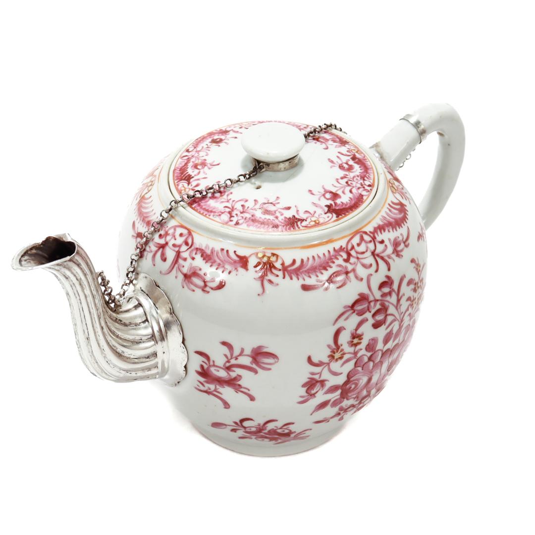 Antique Lowestoft Chinese Export Famille Rose Porcelain Make-Do Teapot For Sale 2