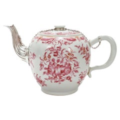 Antike Lowestoft Chinese Export Famille Rose Porzellan Make-Do Teekanne