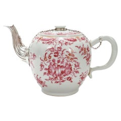 Théière ancienne en porcelaine Famille Rose de Lowestoft exportée de Chine