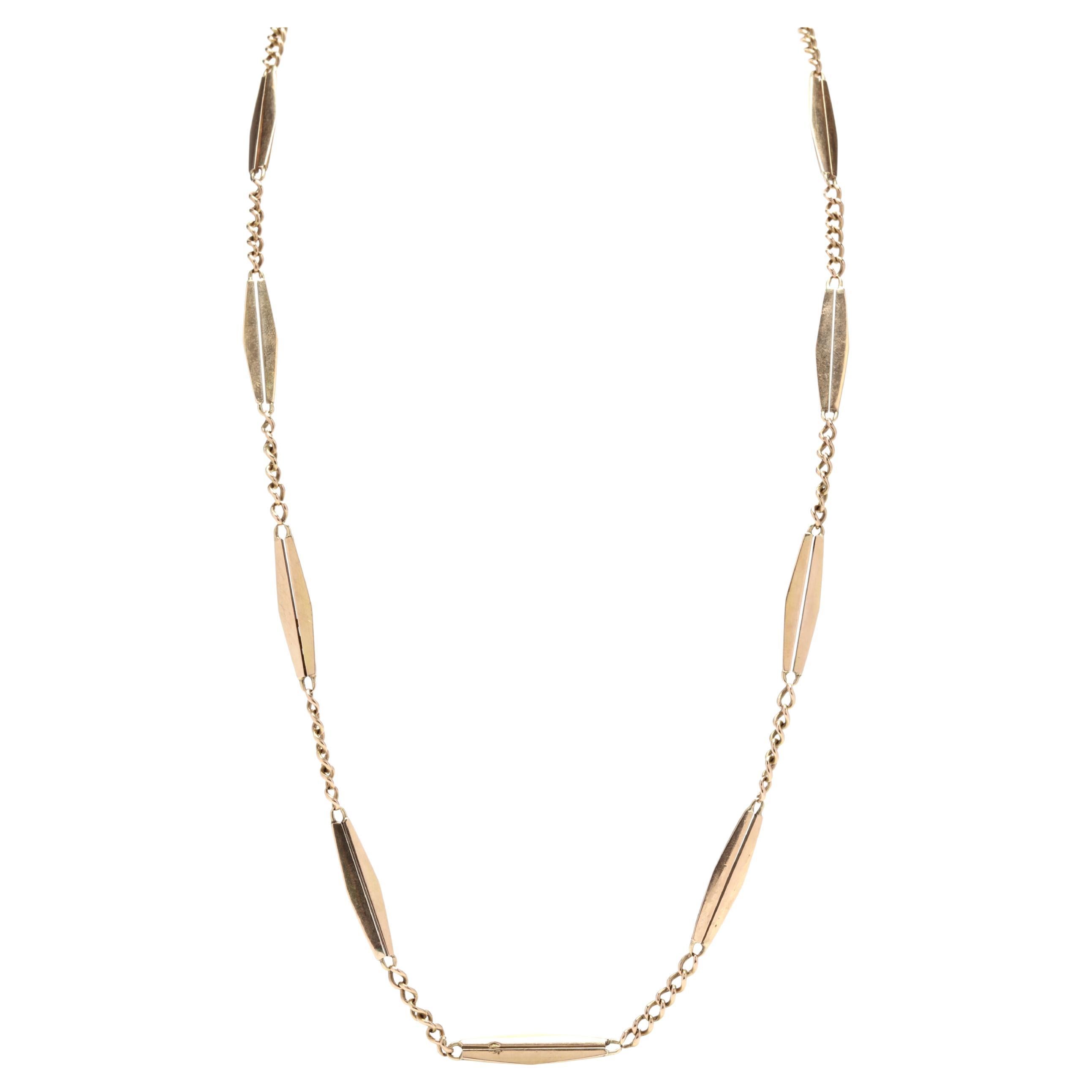 Antique Lozenge Link Chain, 14k Yellow Gold, Cuban Curb Link Chain