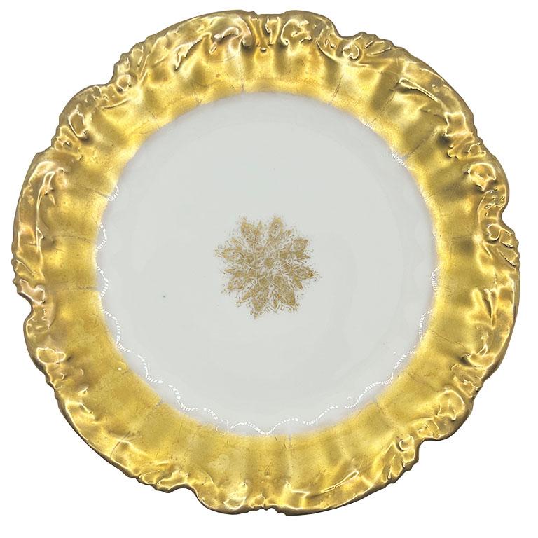 French Antique LS & S Limoges Gold Snowflake Luncheon Plates - Set of 6 Late 1800s For Sale