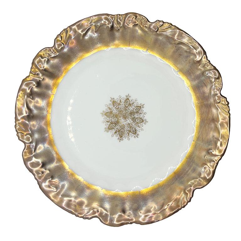 Antique LS & S Limoges Gold Snowflake Luncheon Plates - Set of 6 Late 1800s For Sale 3