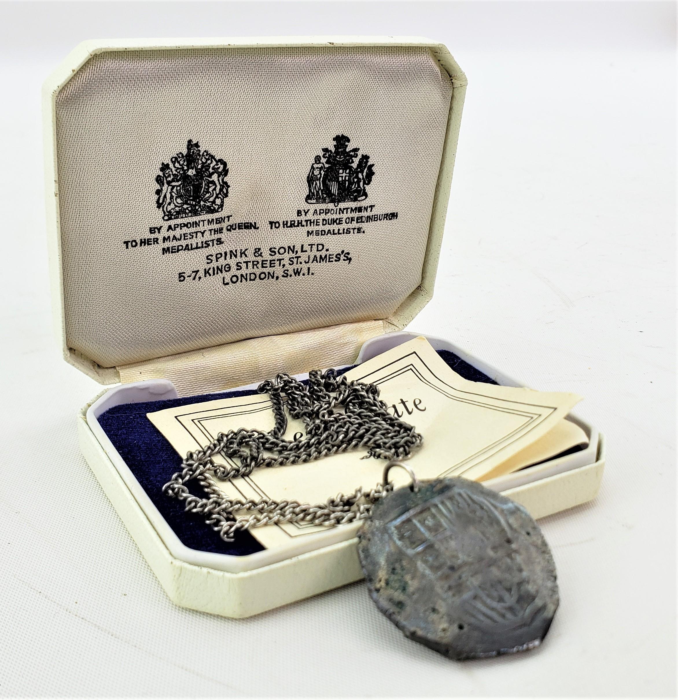 Medieval Antique Lucayan Beach Pirate Treasure 1628 Silver Coin or Cob Pendant with Coa