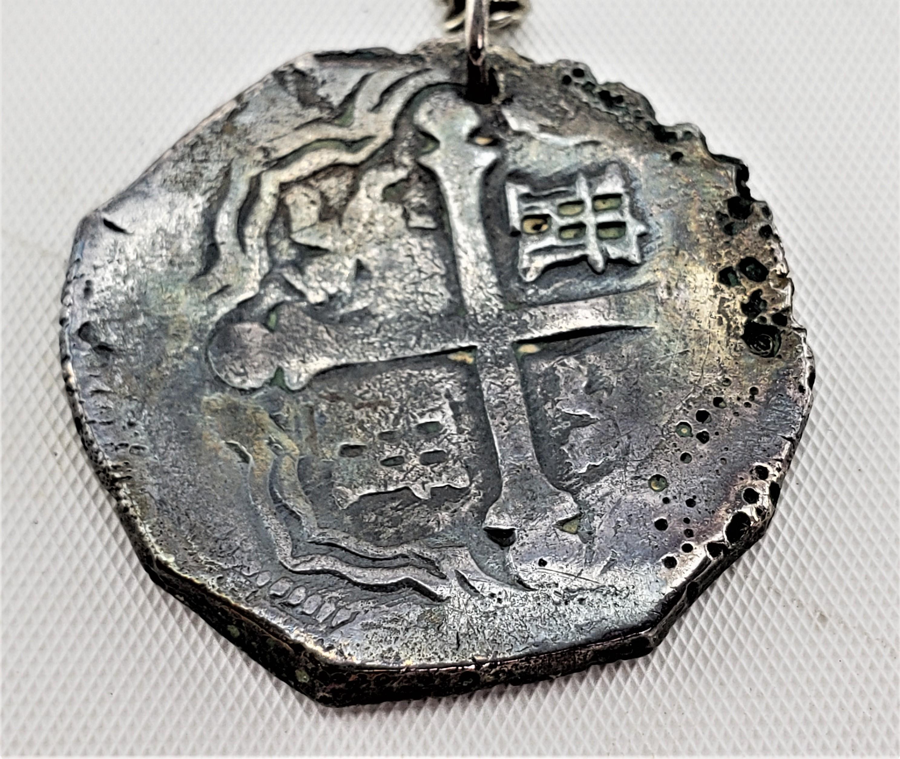 Antique Lucayan Beach Pirate Treasure 1628 Silver Coin or Cob Pendant with Coa In Good Condition In Hamilton, Ontario
