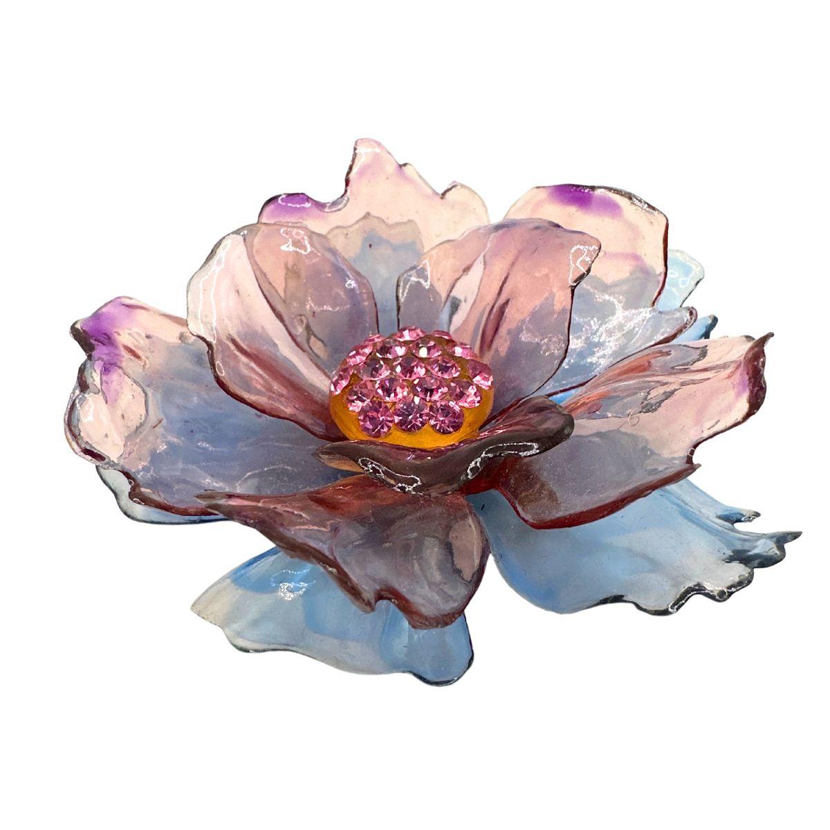 Brooch Diameter: 2.88″

Bin Code: N7 /P13

Step back in time with this breathtaking Antique Beautiful Lucite Flower Brooch from the 1800s. Crafted with intricate details and a touch of vintage elegance, this brooch is a true treasure for collectors