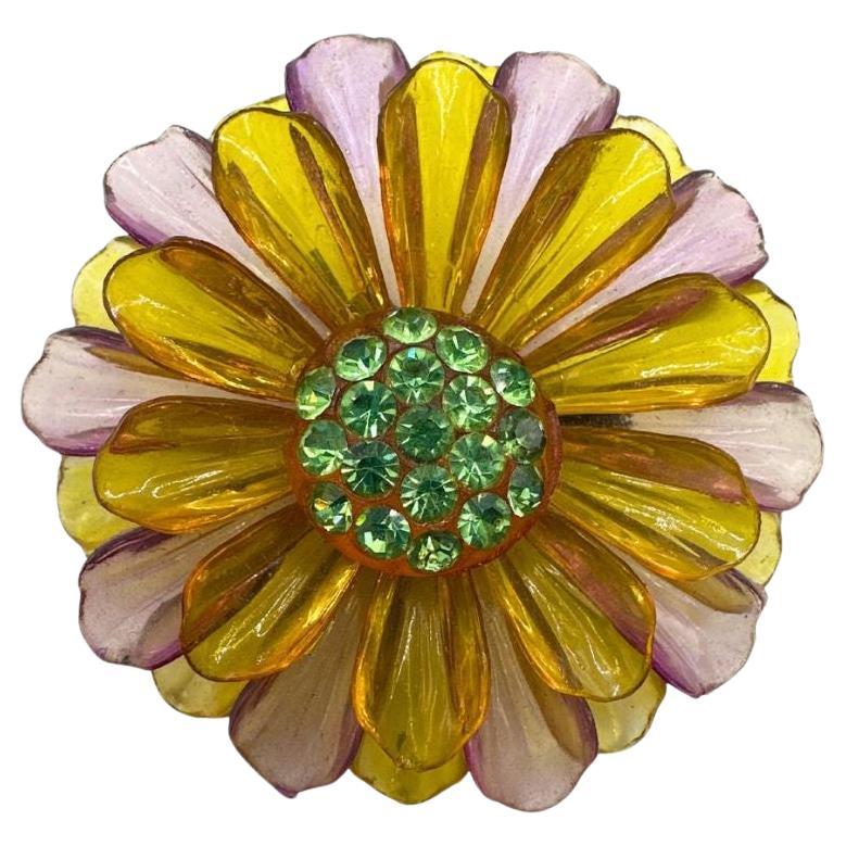 Antique Lucite Large Floral Brooch from the 1800s For Sale