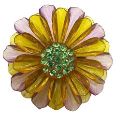 Antique Lucite Large Floral Brooch from the 1800s
