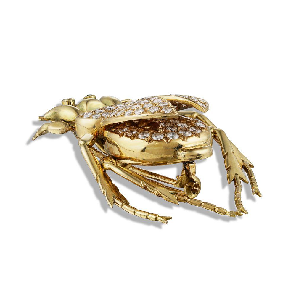 Women's or Men's Antique Lucky Scarab Diamond 18 Karat Gold Beetle Brooch Pin Estate Fine Jewelry For Sale