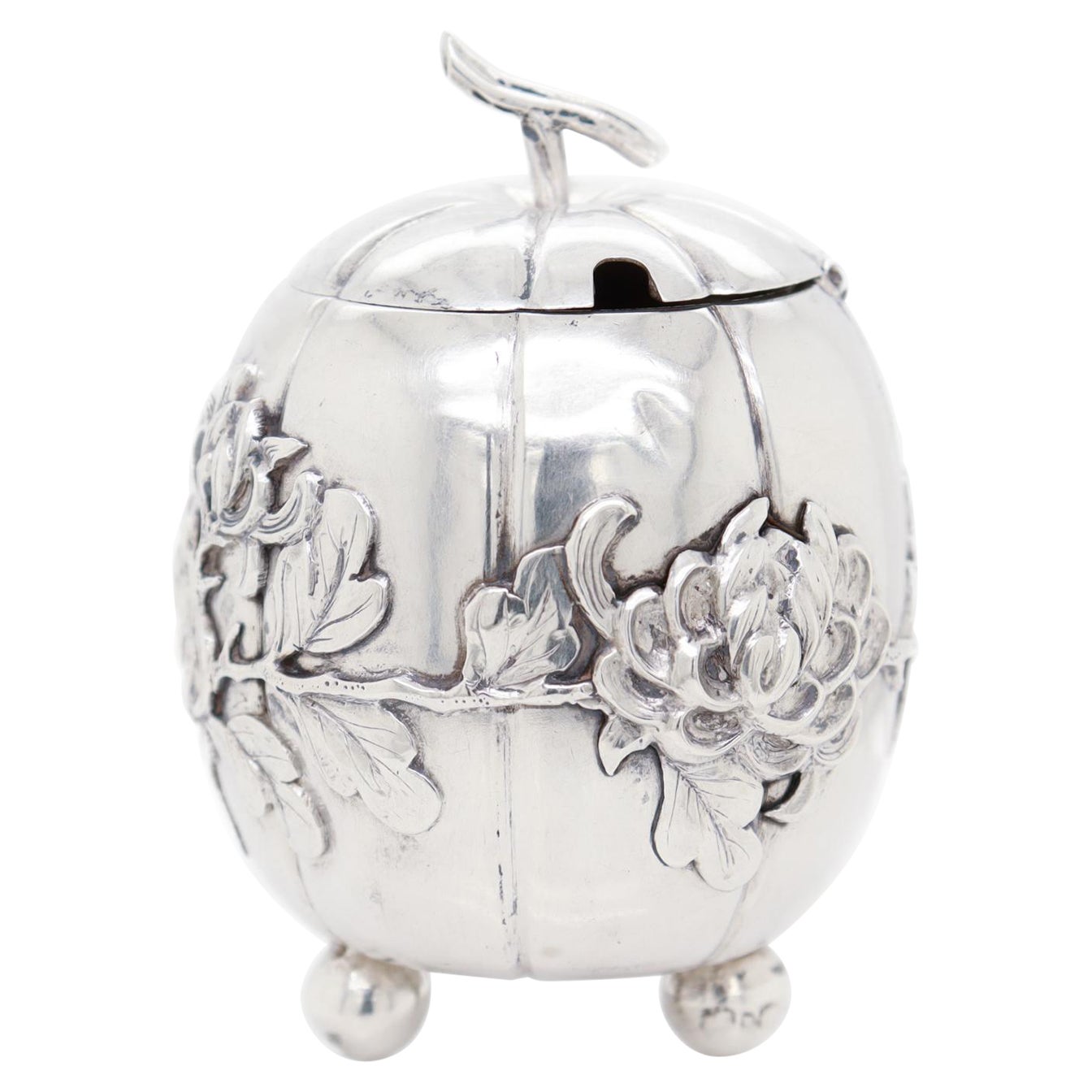 Antique Luen Wo Chinese Export Silver Miniature Pumpkin Form Condiment Jar For Sale