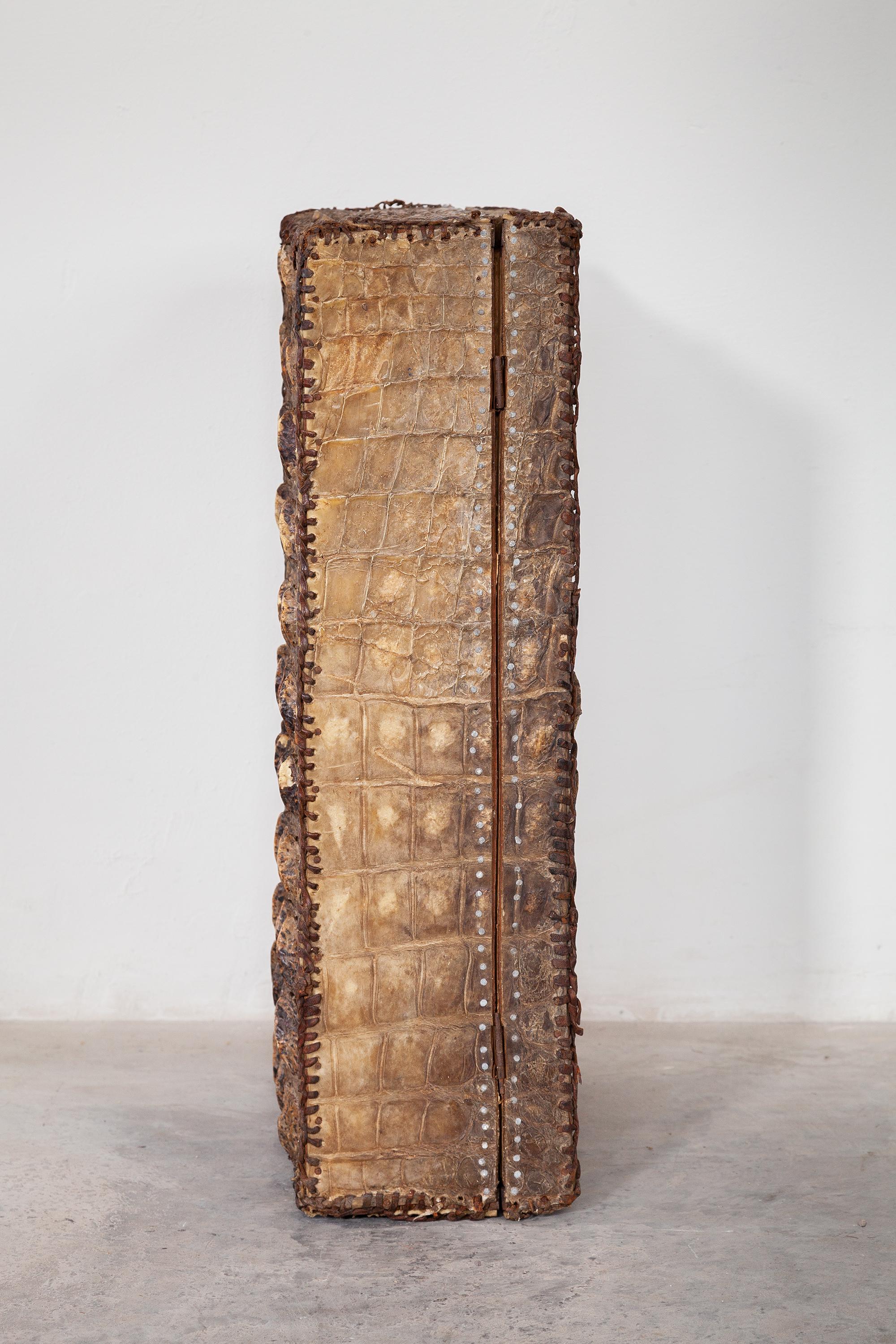 Antiker Reisegepäckanzug aus Krokodilleder aus Leder, Kolonialstil (Britisch Kolonial) im Angebot