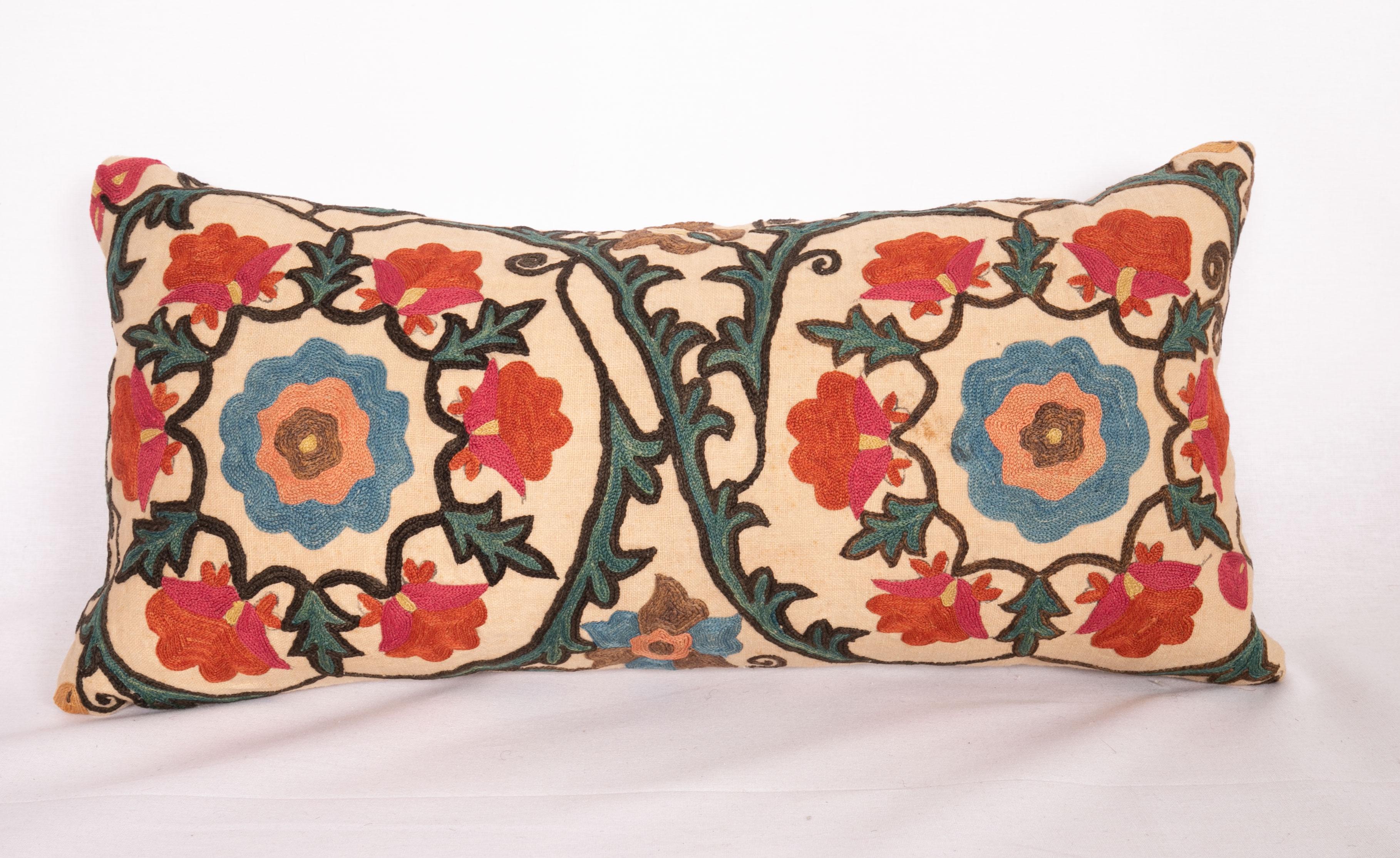 Uzbek Antique Lumbar Pillow Case Fashioned from a 19th Century Bukhara Suzani