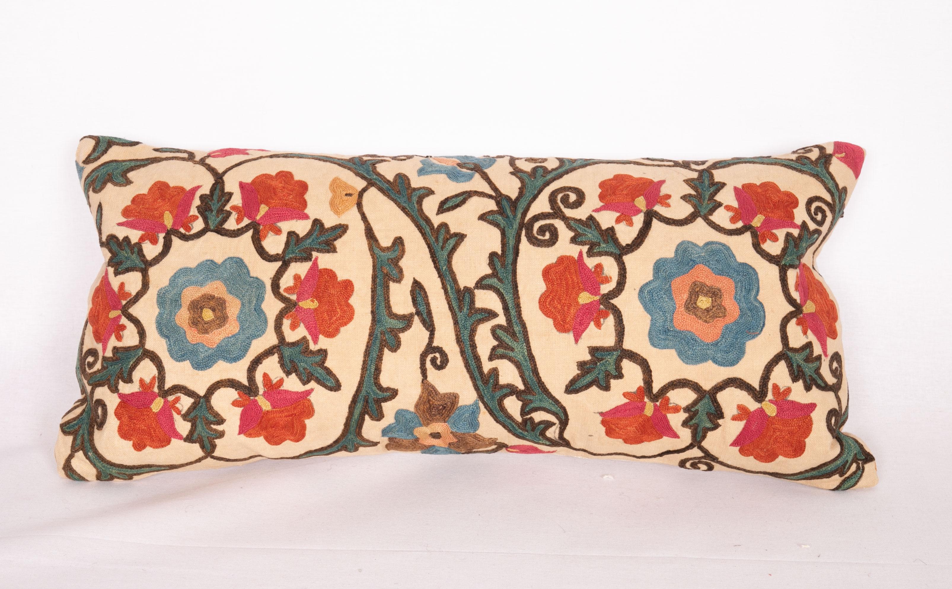 Embroidered Antique Lumbar Pillow Case Fashioned from a 19th Century Bukhara Suzani
