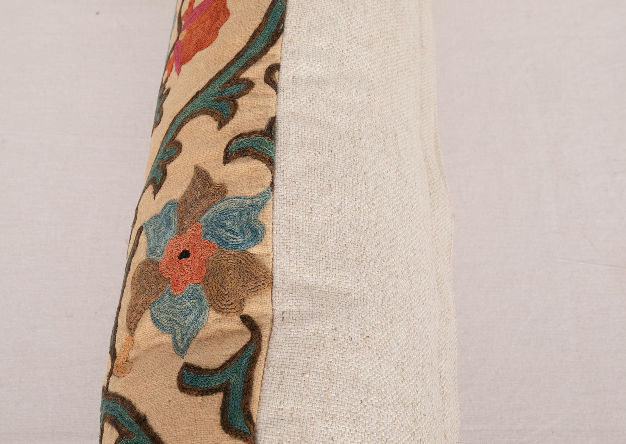 Silk Antique Lumbar Pillow Case Fashioned from a 19th Century Bukhara Suzani