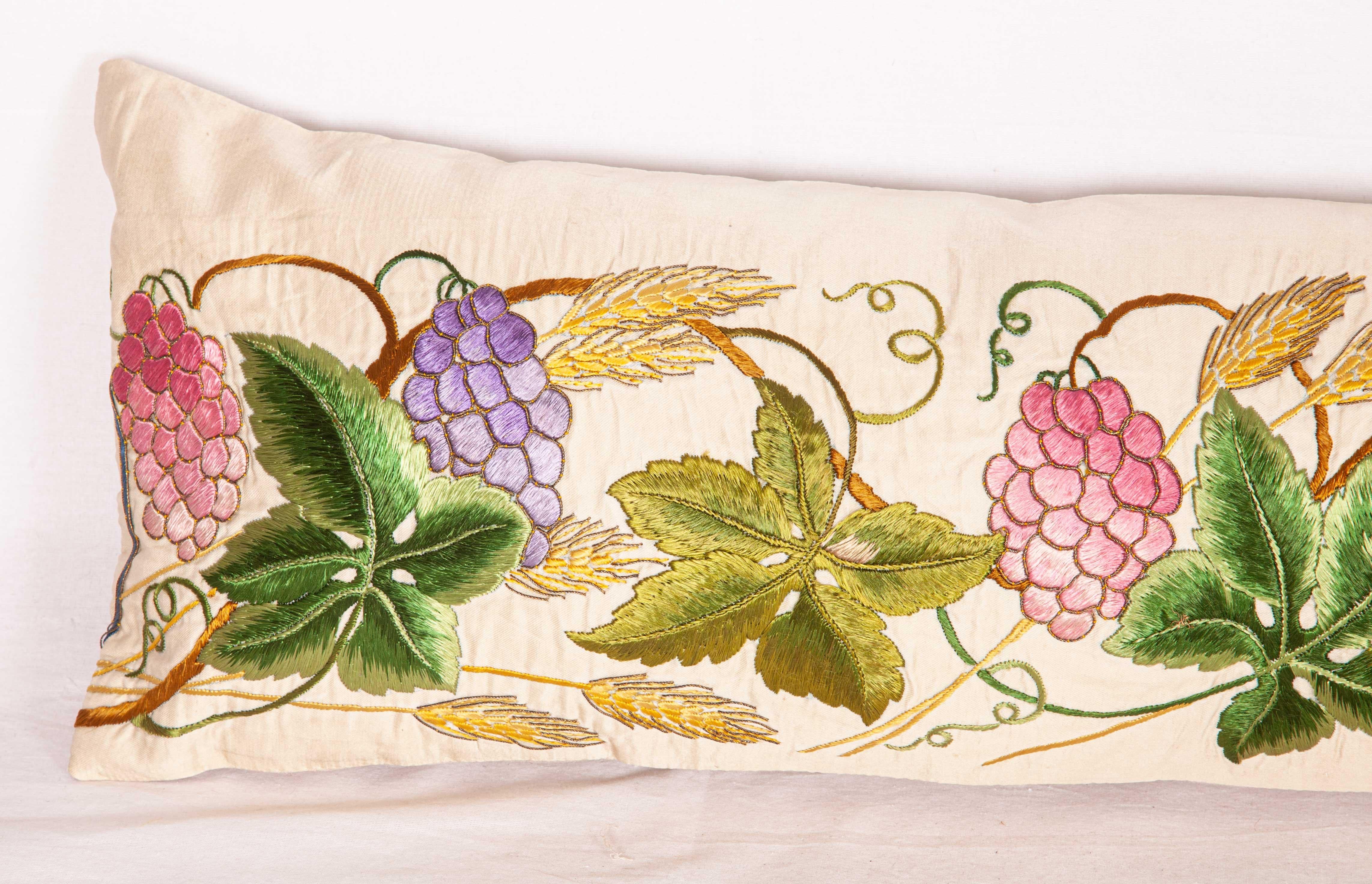 Suzani Antique Lumbar Pillow Case Made from an 18th-19th Century, European Embroidery For Sale