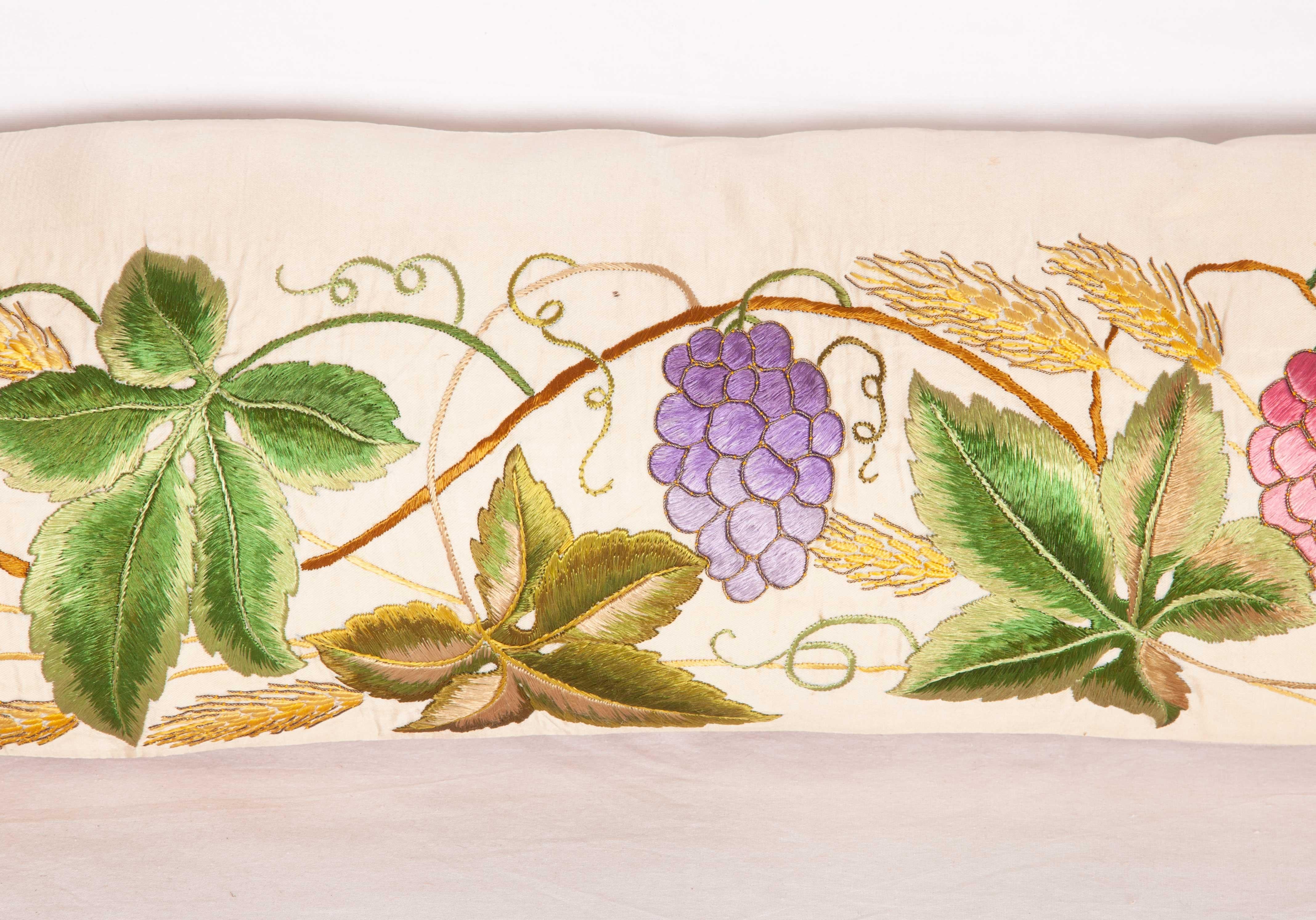 Suzani Antique Lumbar Pillow Case Made from an 18th-19th Century European Embroidery For Sale
