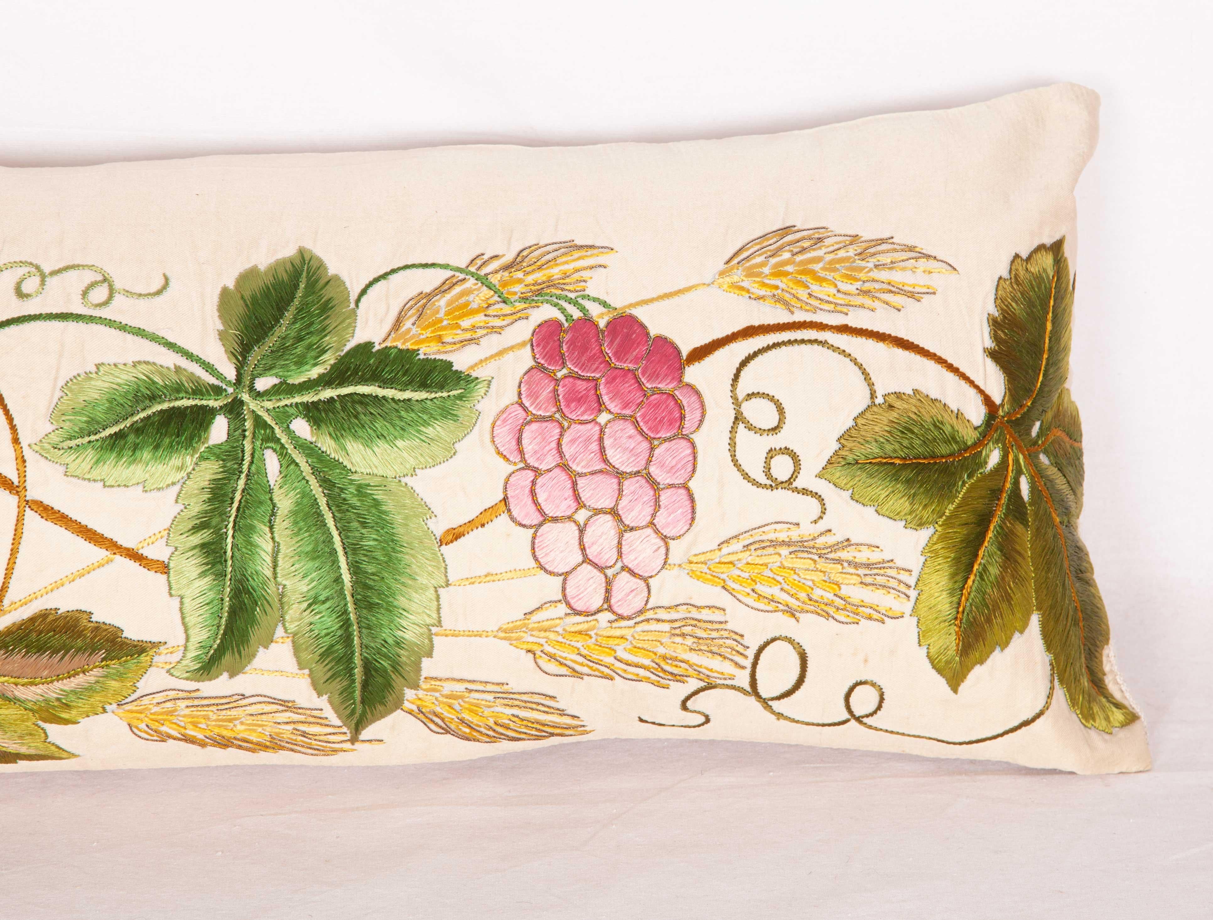 Embroidered Antique Lumbar Pillow Case Made from an 18th-19th Century, European Embroidery For Sale