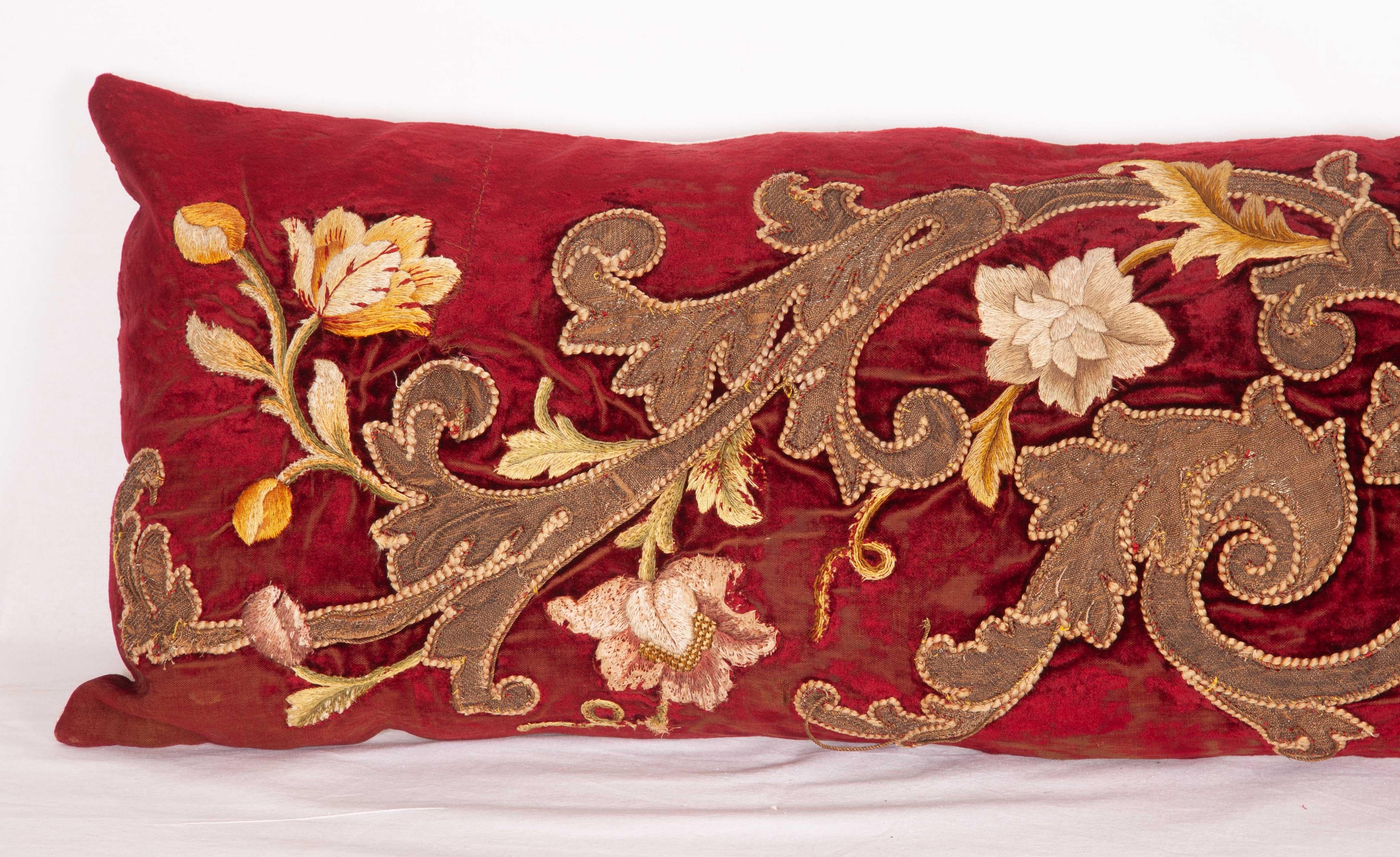 French Antique Lumbar Pillow Case Made from an 18th Century European Applique Panel