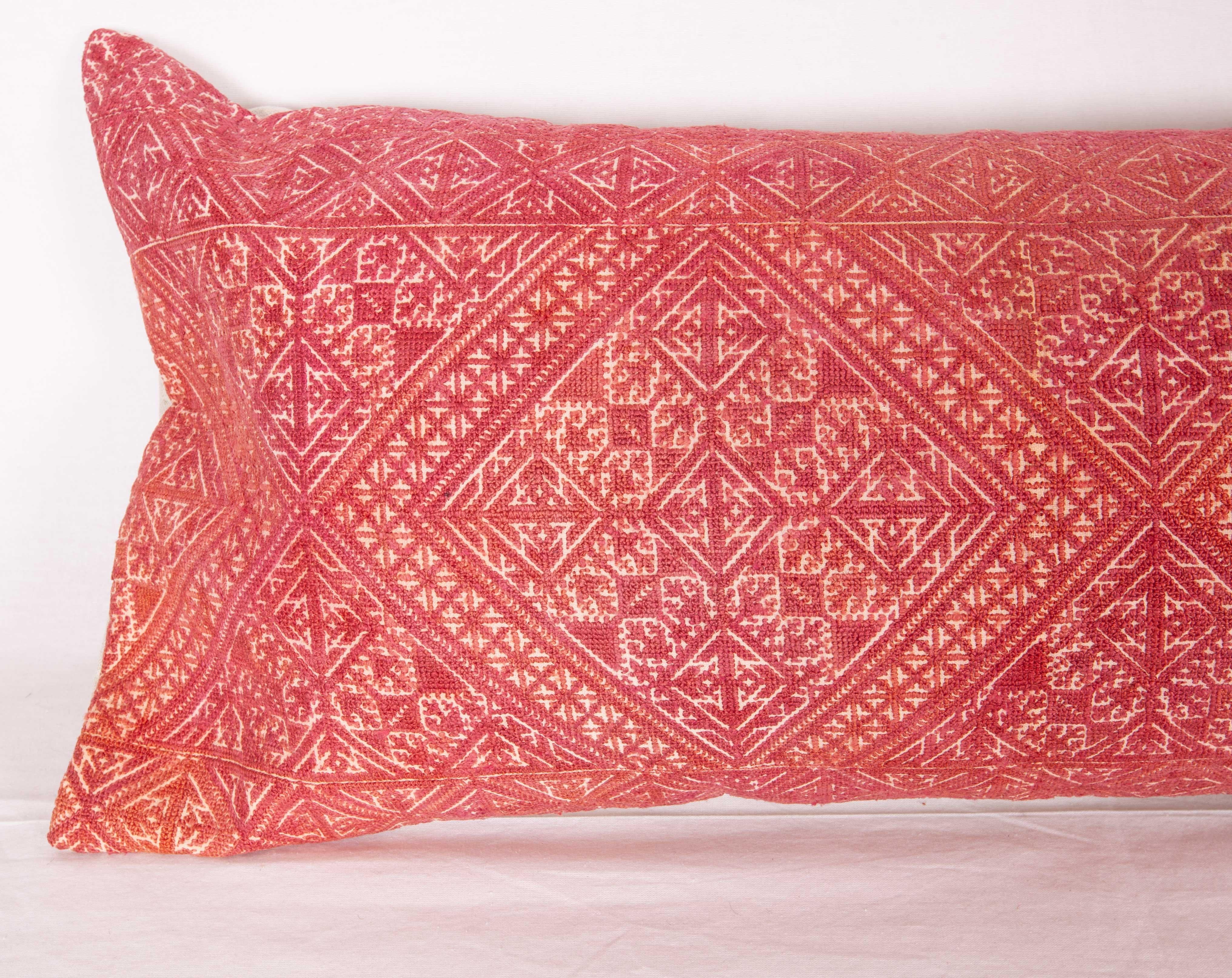Moroccan Antique Lumbar Pillow Case Made from an Early 20th Century Fez Embroidery