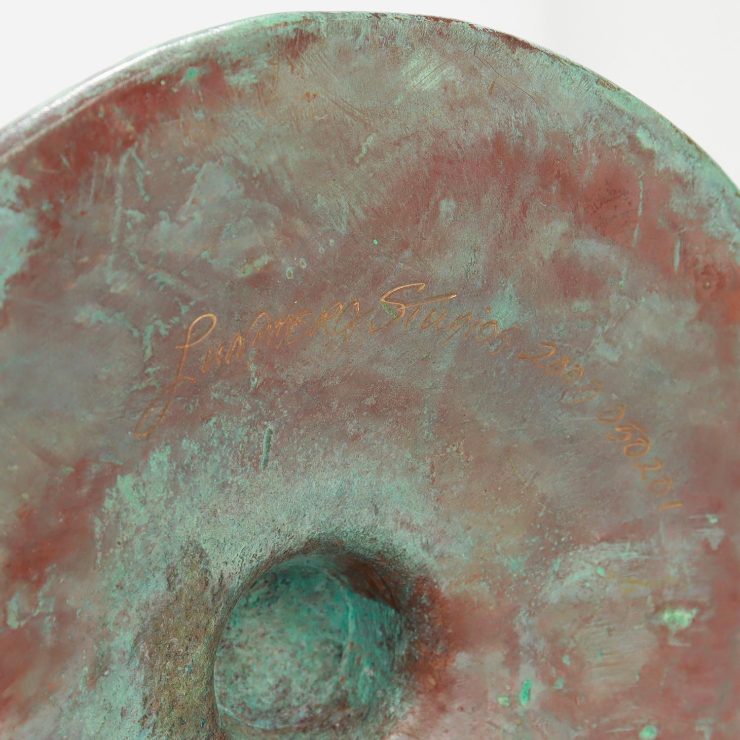 Antike Lundberg Studios Kunstglas gezogene Feder Kupfer montiert Trompete Vase im Angebot 4
