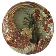 Antique Lunéville French Green Brown Gold Majolica Butterfly Wall Pocket Vase