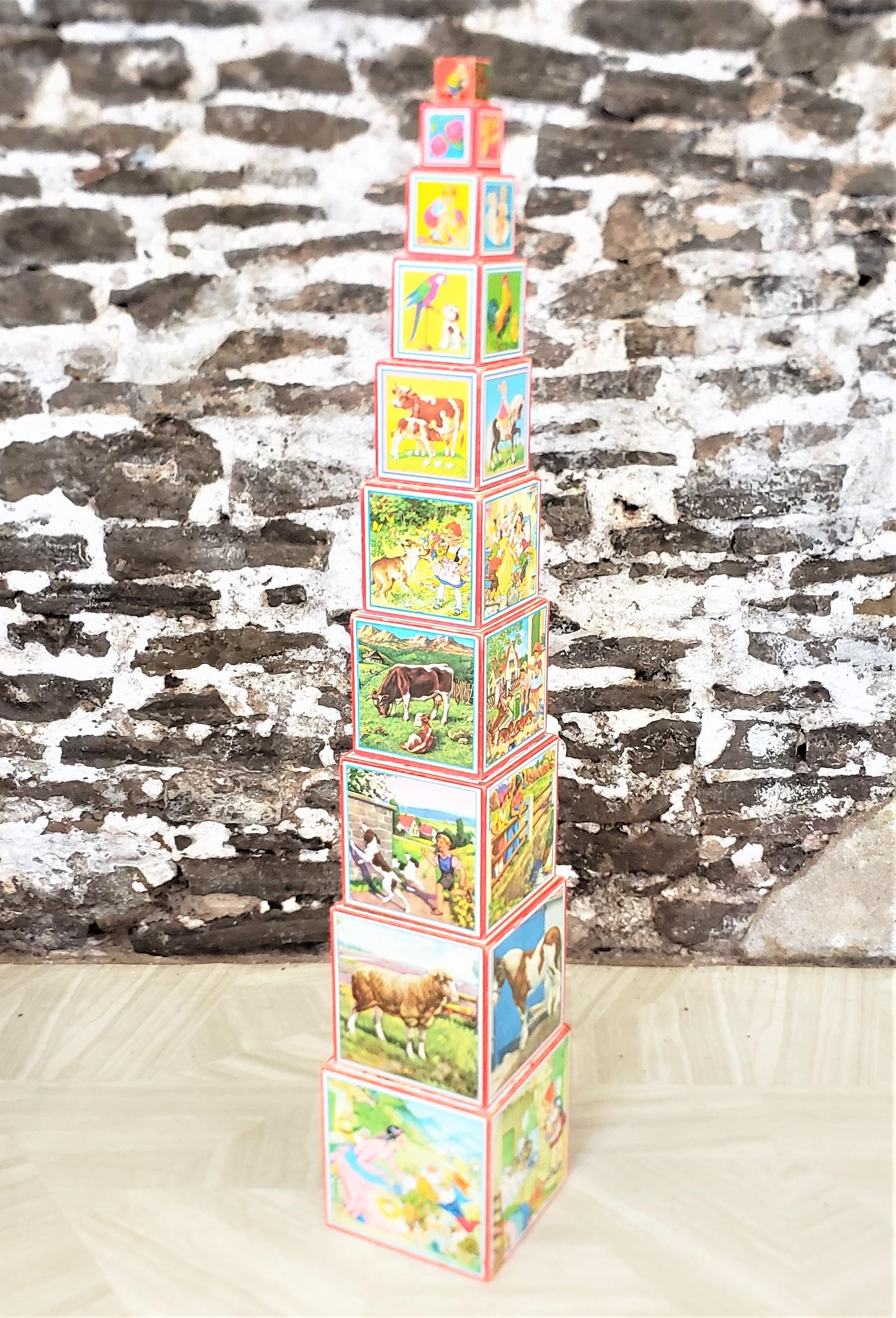Antike Lungers Hausen Deutsches Set von 10 Kinderspielzeug-Stapelblöcken oder Schachteln im Angebot 2