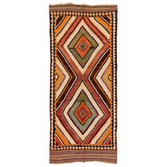 Antique Luri Kilim with Vibrant Colors, a Diamond Pattern and Mid-Century Style