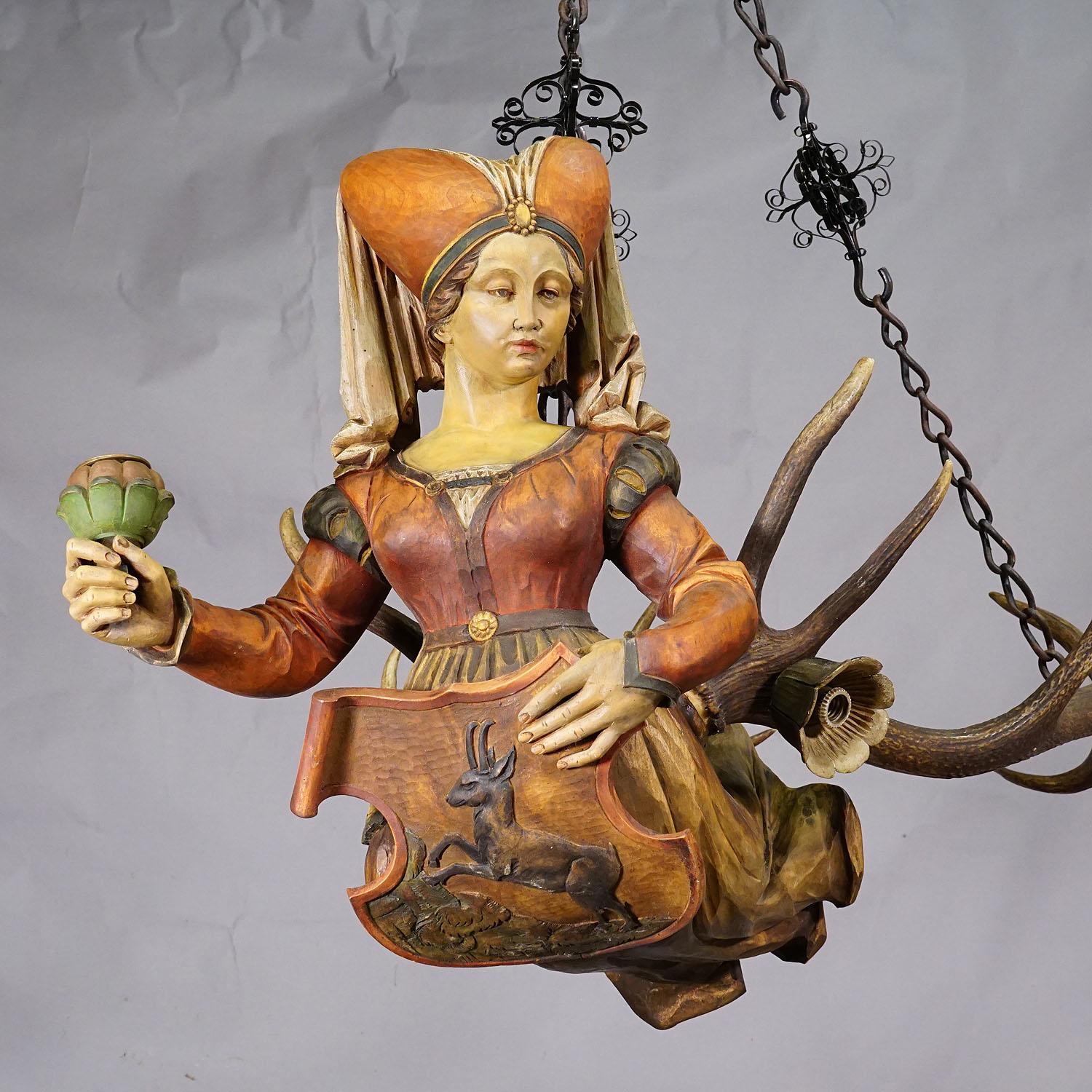 German Antique Lusterweibchen of a Medieval Court Lady ca. 1900