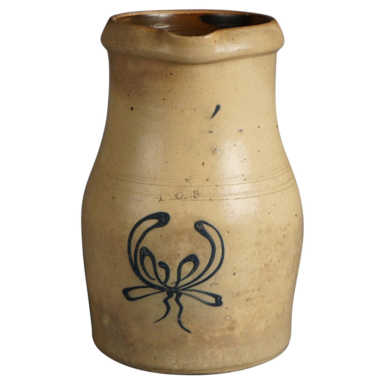 Antique Lyons Blue Decorated Stoneware Batter Jug 19th C