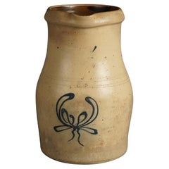 Antique Lyons Blue Decorated Stoneware Batter Jug 19th C