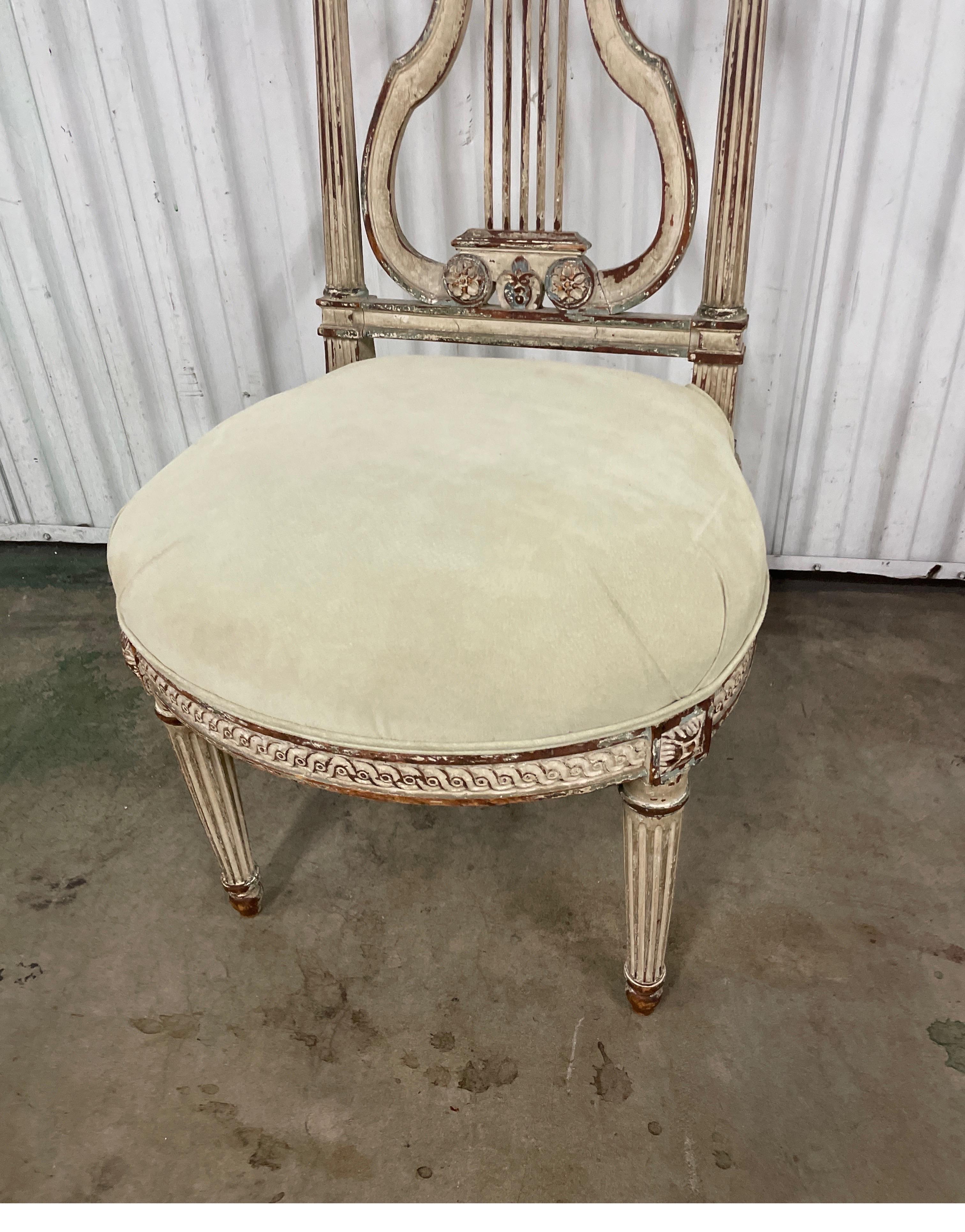 Louis XVI Antique Lyre Back French Slipper Chair For Sale