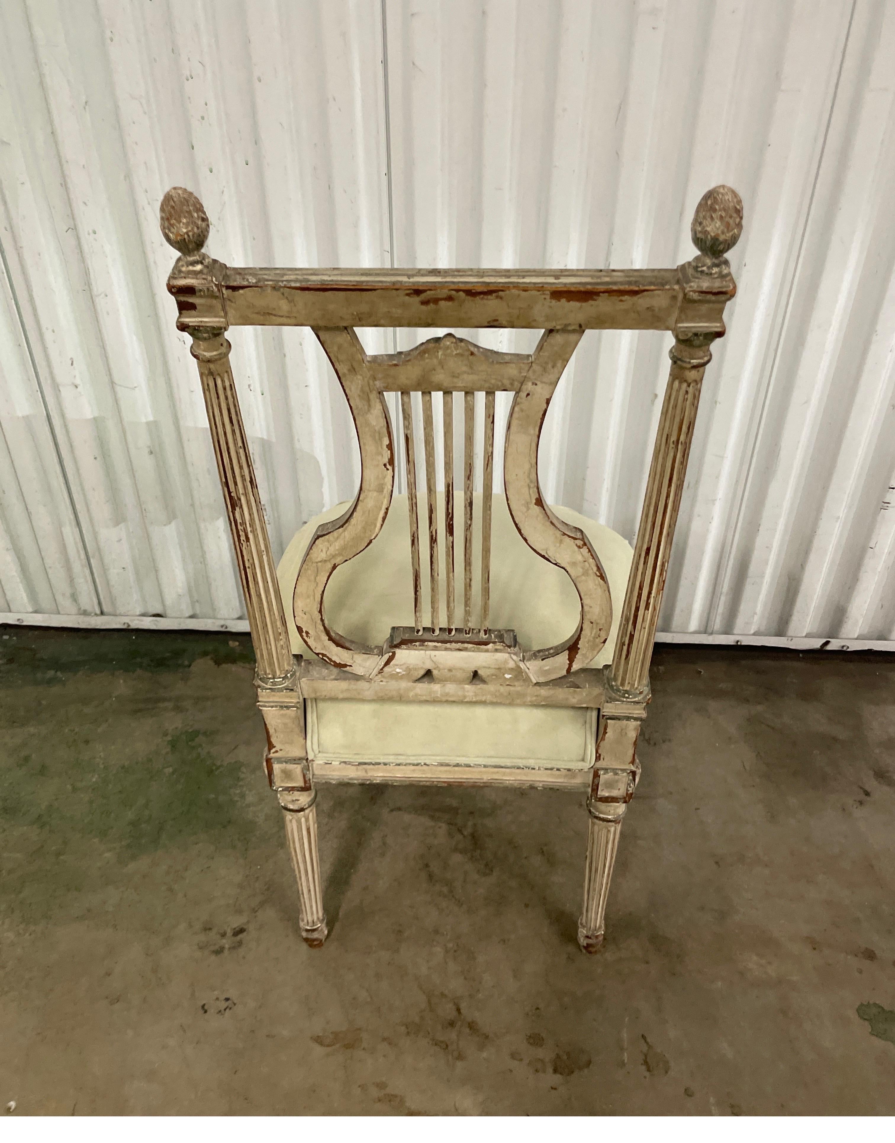 Antique Lyre Back French Slipper Chair In Good Condition For Sale In West Palm Beach, FL