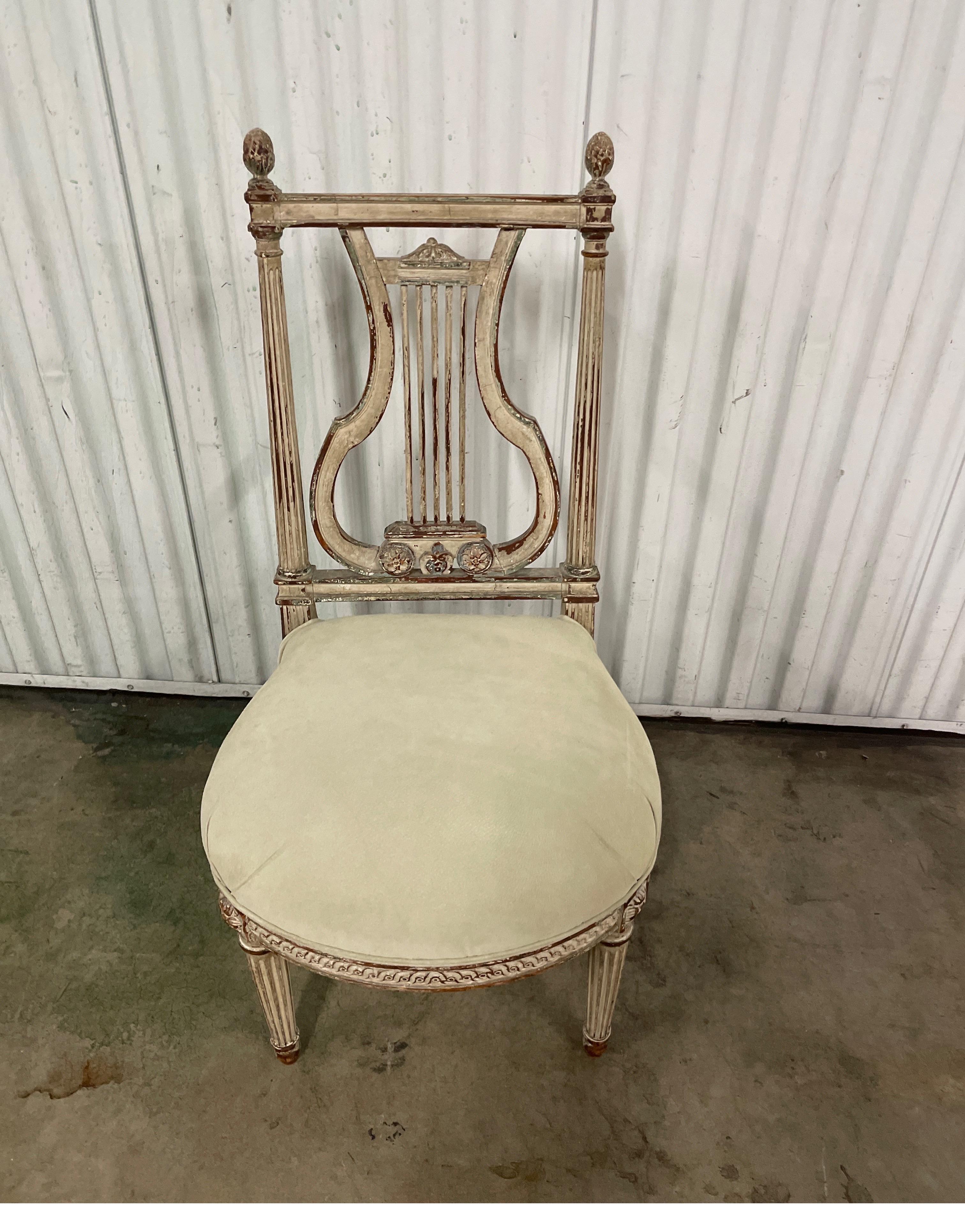 Wood Antique Lyre Back French Slipper Chair For Sale