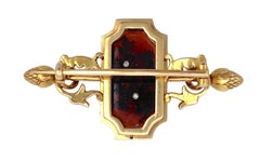 Antique 18 K Lyre Gold Brooch Apollos Instrument Flowers Diamonds Silver Garnet