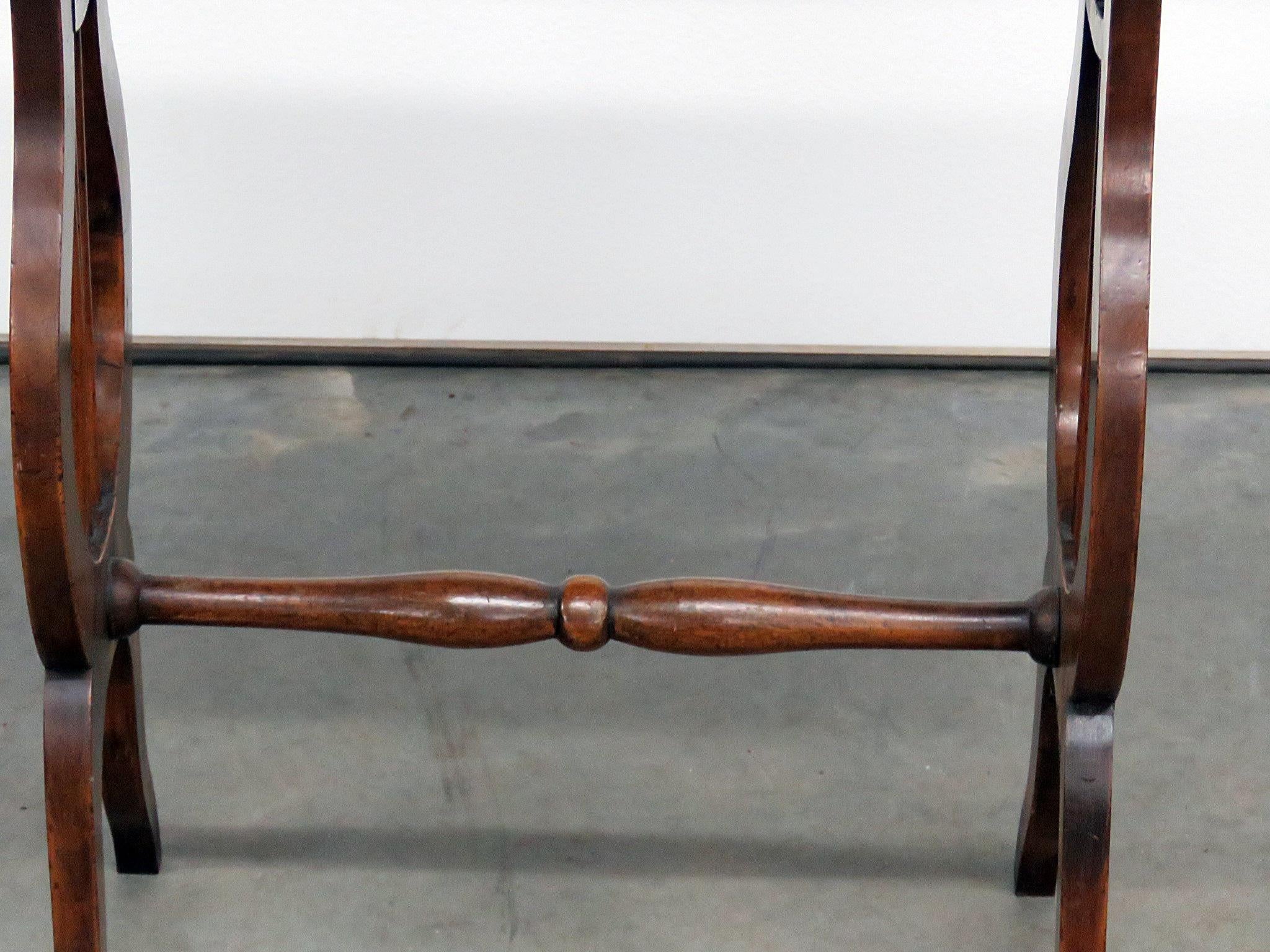 Antique 1 drawer writing desk with lyre sides.