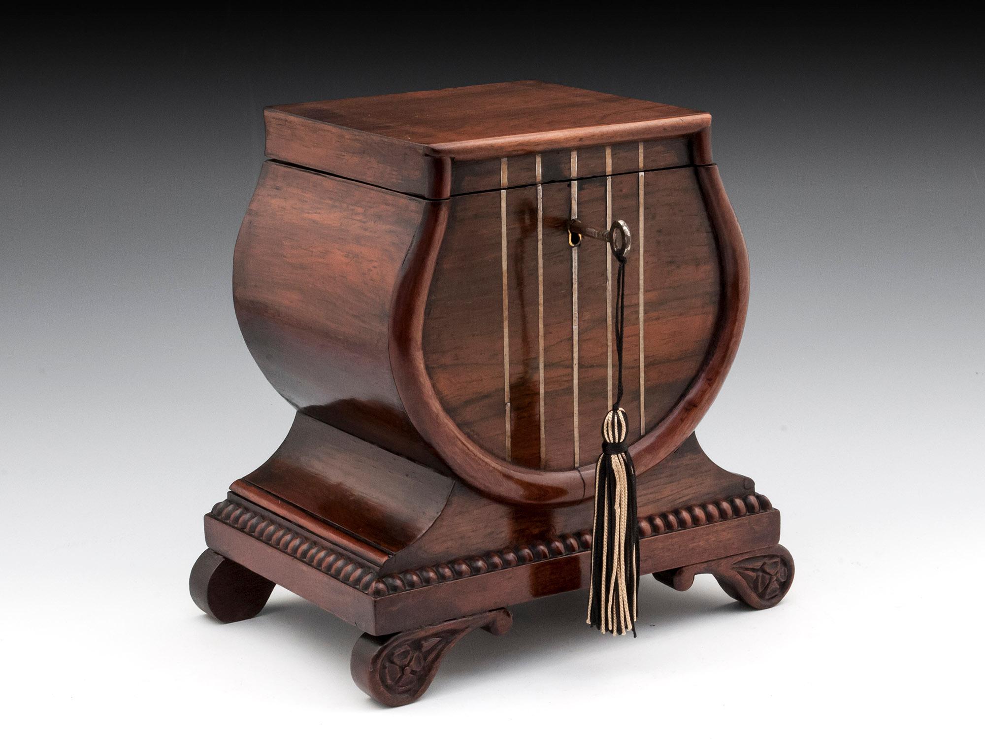 Antique Lyre Shaped Tea Caddy, 19th Century For Sale 5