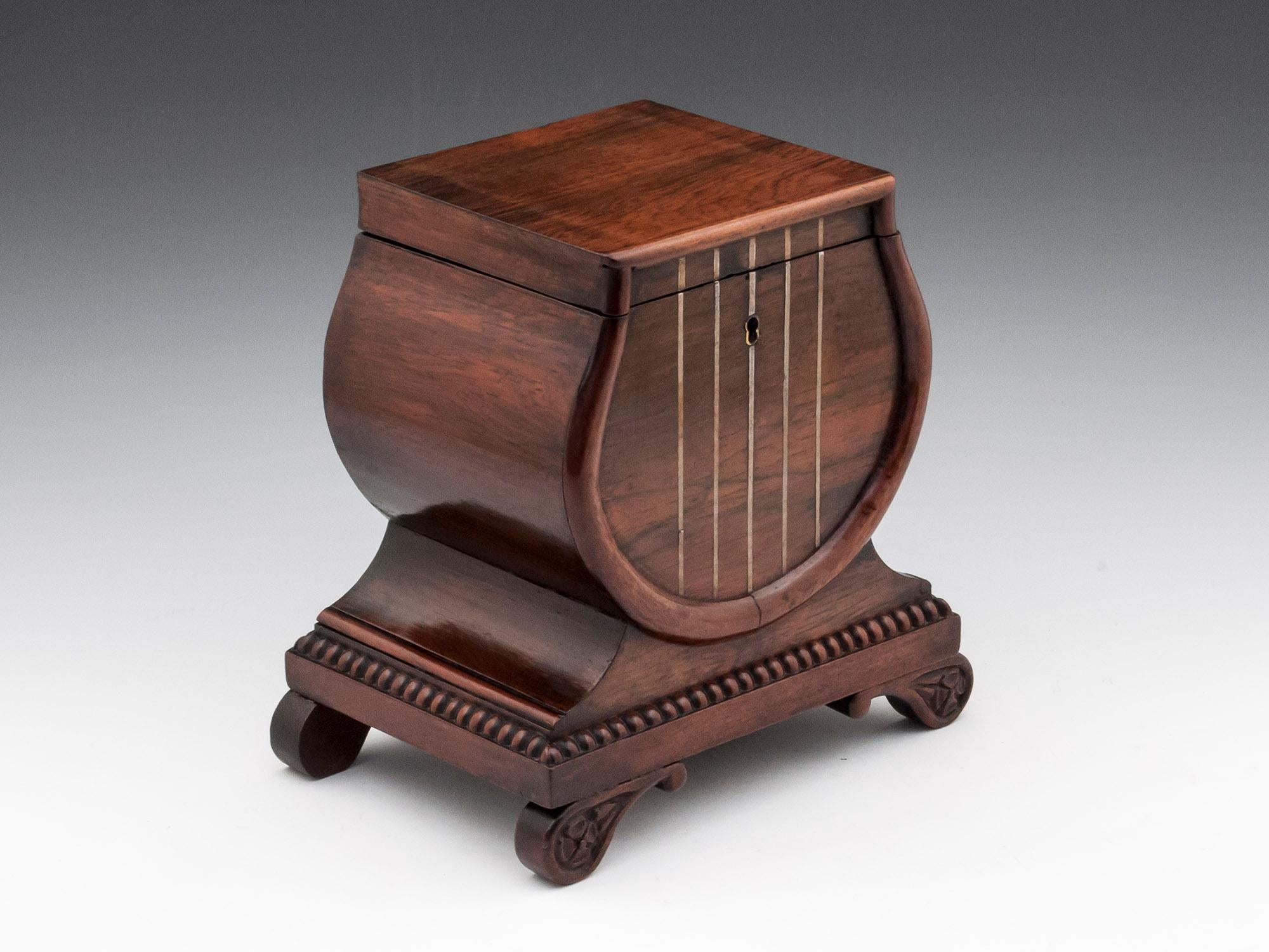 British Antique Lyre Shaped Tea Caddy, 19th Century For Sale
