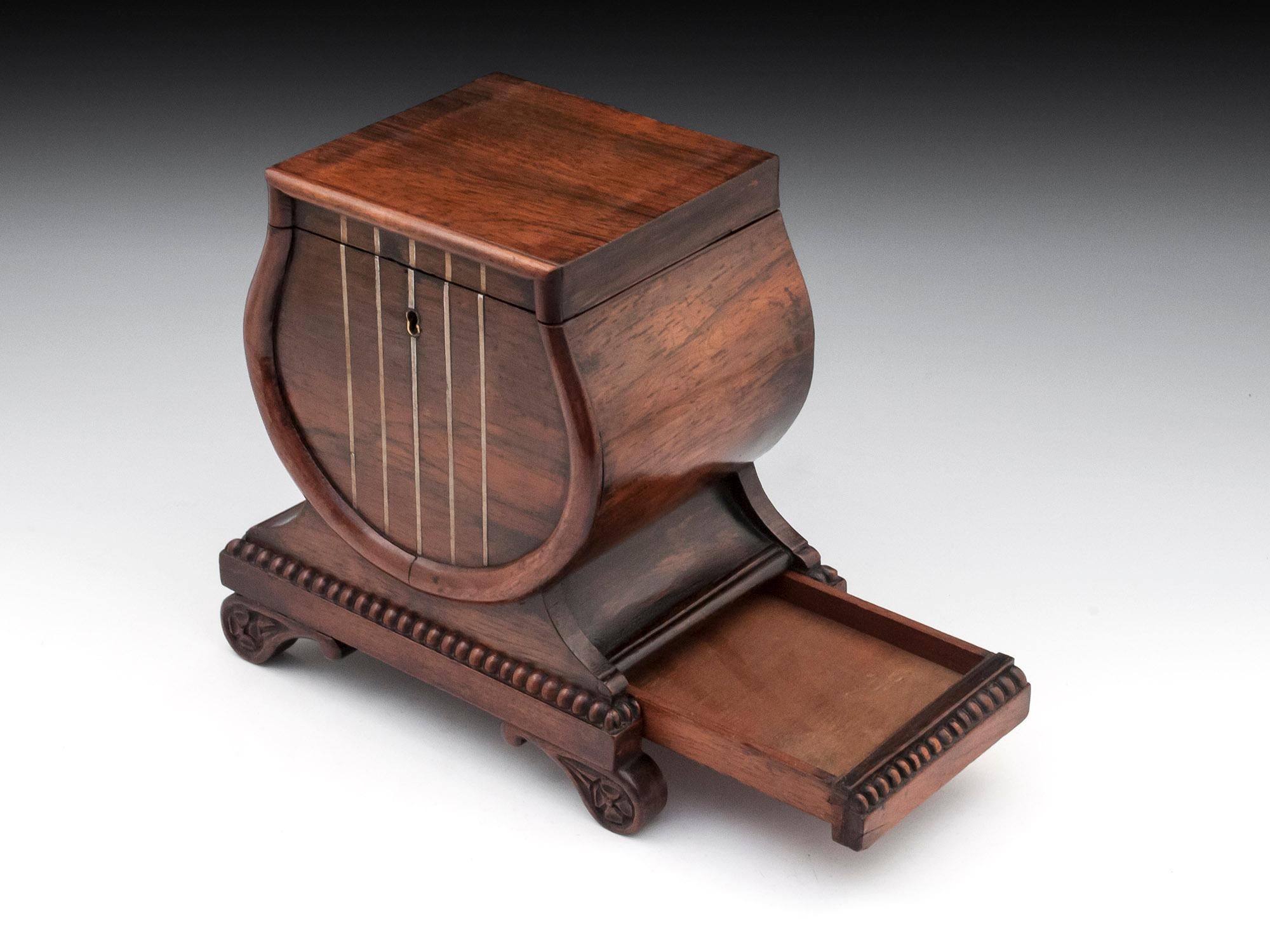 Antique Lyre Shaped Tea Caddy, 19th Century For Sale 3