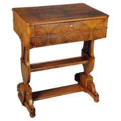 Antique lyre side table/sewing table, root veneer, around 1830