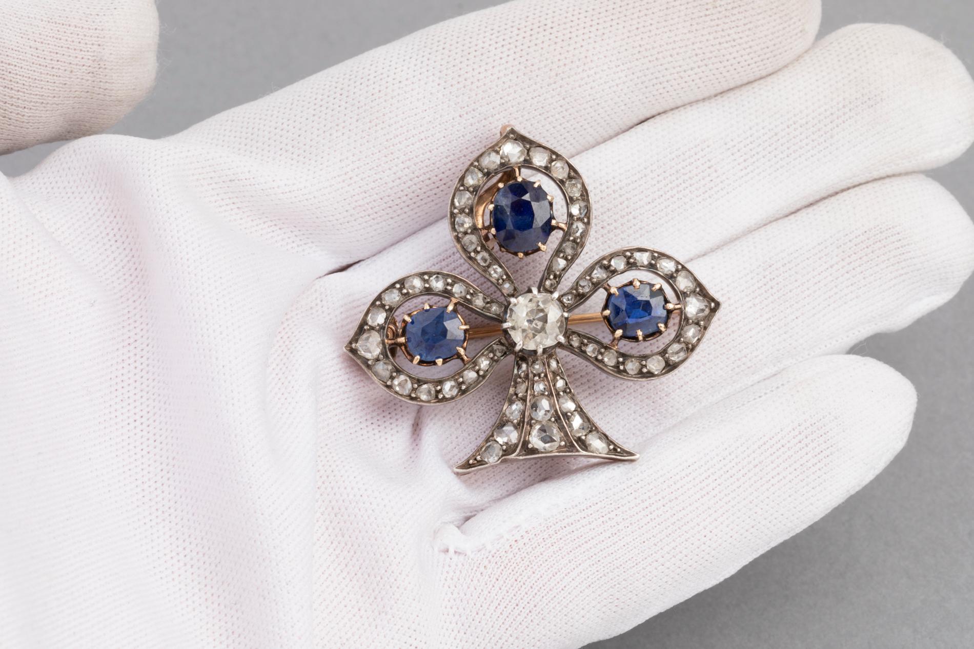 Belle Époque Antique Lys Flower Victorian Brooch, Diamonds and Sapphires For Sale