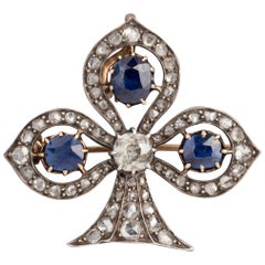 Antique Lys Flower Victorian Brooch, Diamonds and Sapphires